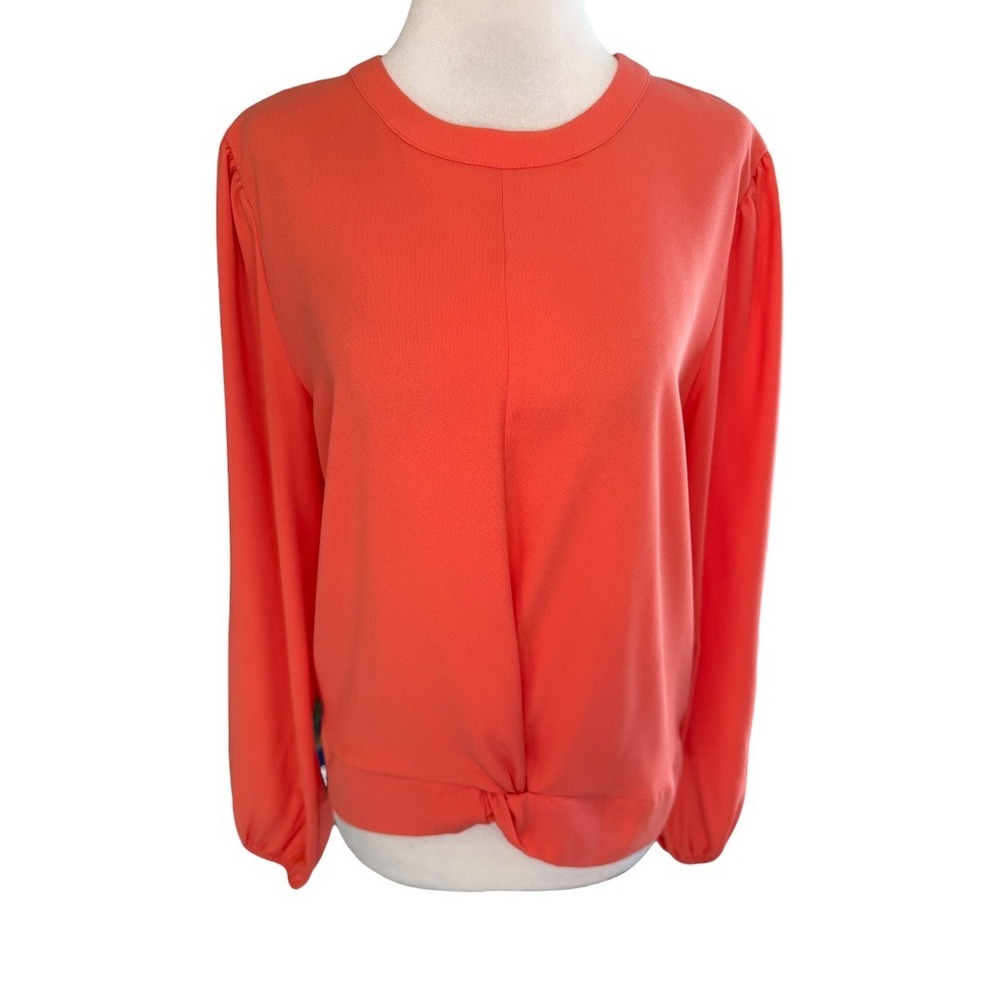 Nine West Womens Coral Twist Front Smocked Back Crepe Blouse Orange Medium